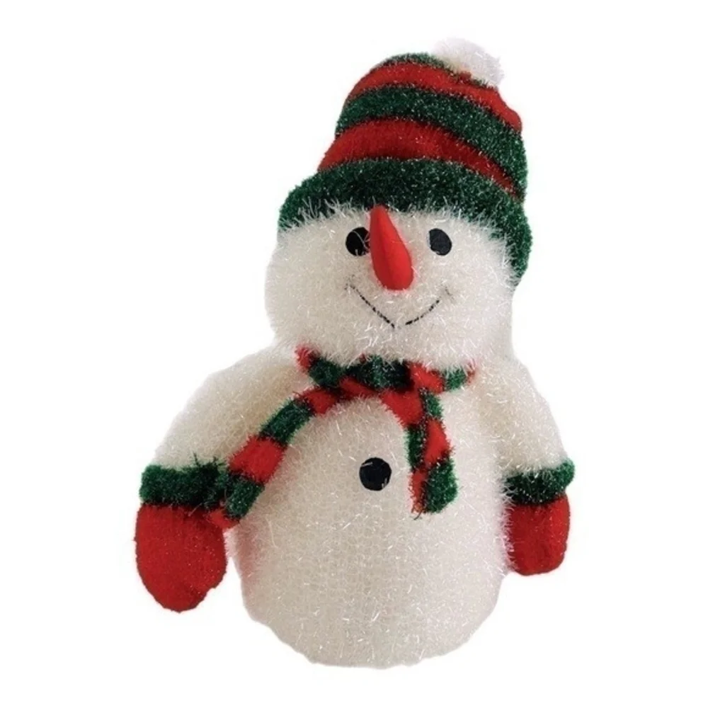Tall Snowman Glossy Knitted Plush Figurine 13.5